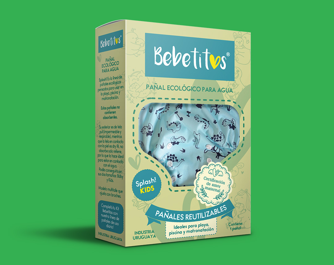 Caja de pañal reutilizable para niños Bebetitos sobre fondo verde